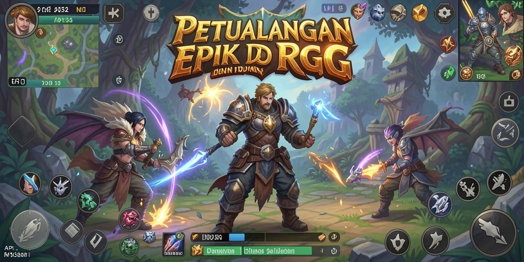 Tangkapan layar utama API33 menampilkan aksi tempur seru dalam dunia RPG.