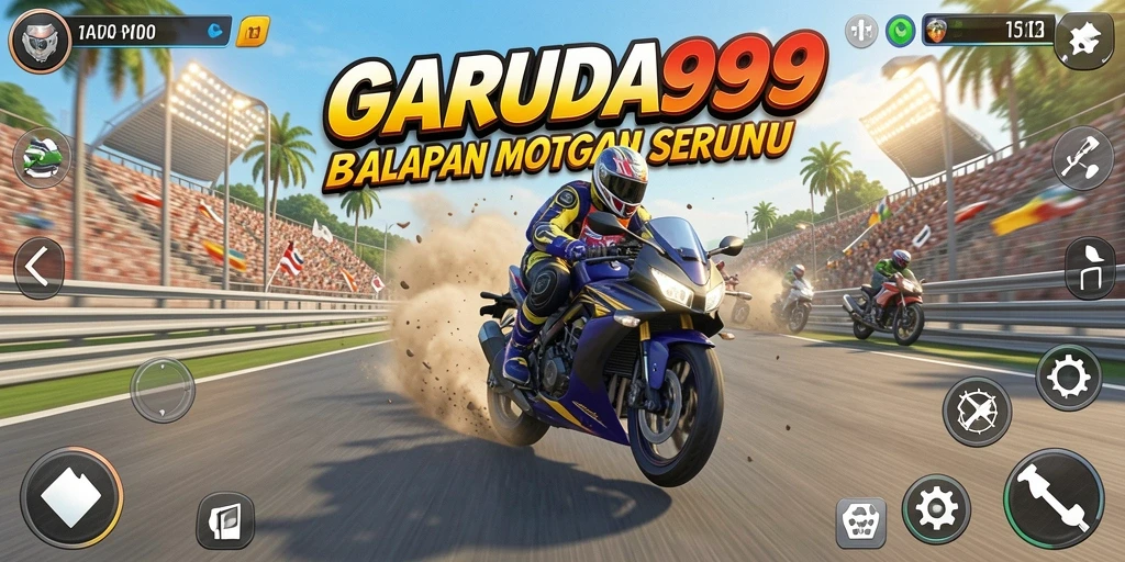 Gameplay GARUDA999 dengan balapan motor yang menegangkan dan seru.