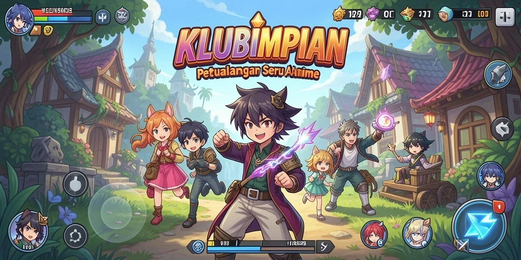 Tampilan gameplay <strong>KLUBIMPIAN</strong> dengan karakter anime yang dinamis.