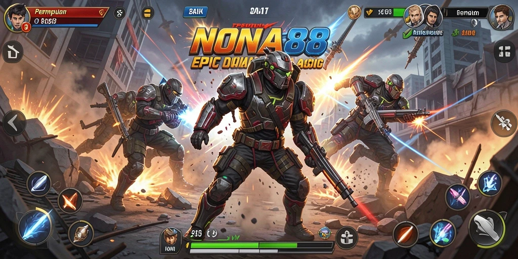 Tangkapan layar NONA88 menampilkan aksi seru dalam pertarungan karakter.