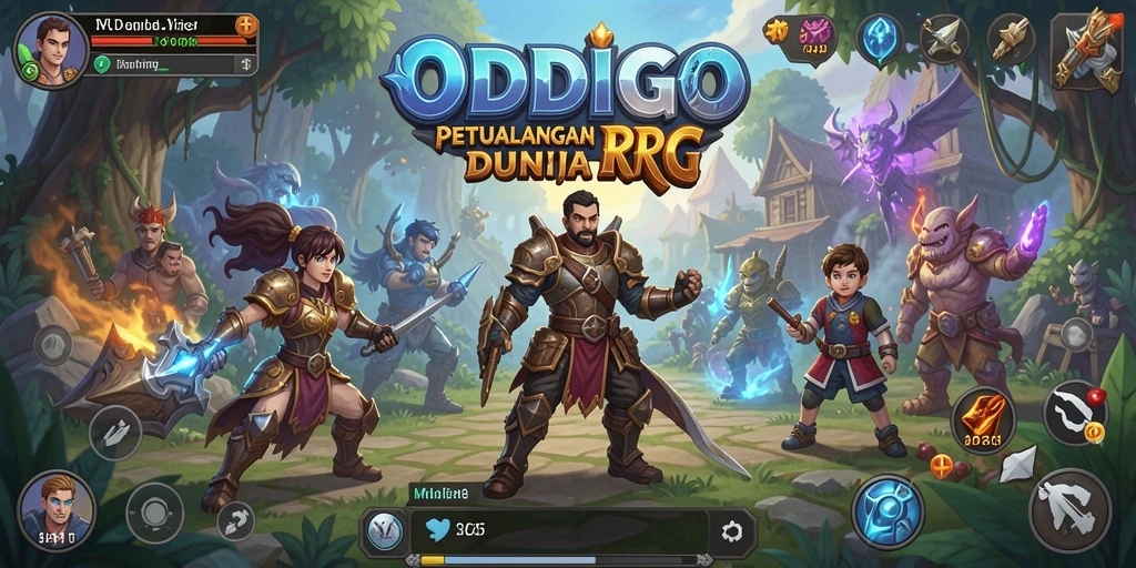 Tampilan gameplay ODDIGO yang menampilkan pertarungan epik di dunia fantasi.