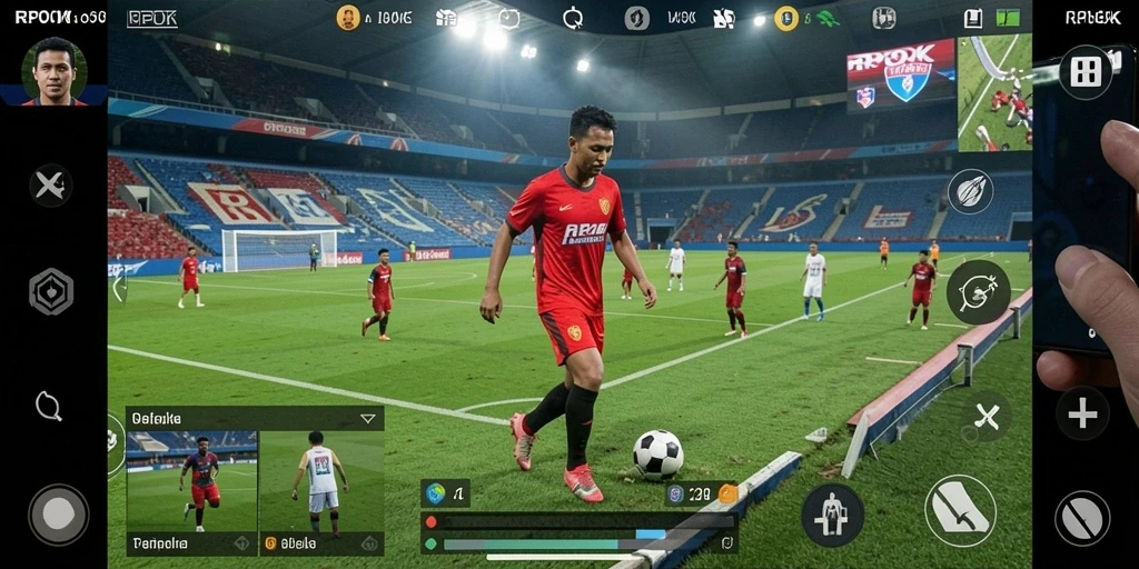 Tampilan gameplay RPOK yang memukau saat pertandingan sepak bola.